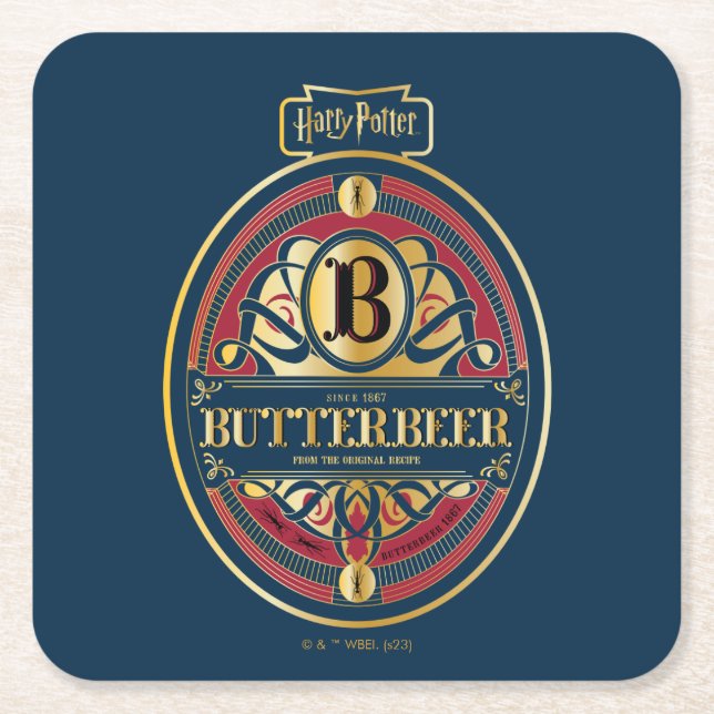 BUTTERBEER™ Vertical Logo Square Paper Coaster (Front)