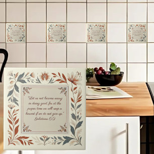 Buttercream Farmhouse Floral Frame Bible Verse Ceramic Tile