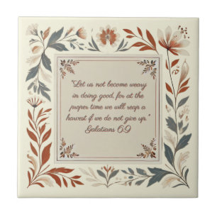 Buttercream Farmhouse Floral Frame Bible Verse  Ceramic Tile