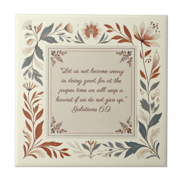 Buttercream Farmhouse Floral Frame Bible Verse  Ceramic Tile (Front)