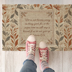 Buttercream Farmhouse Floral Frame Bible Verse  Fiber Doormat