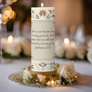 Buttercream Farmhouse Floral Frame Bible Verse Pillar Candle
