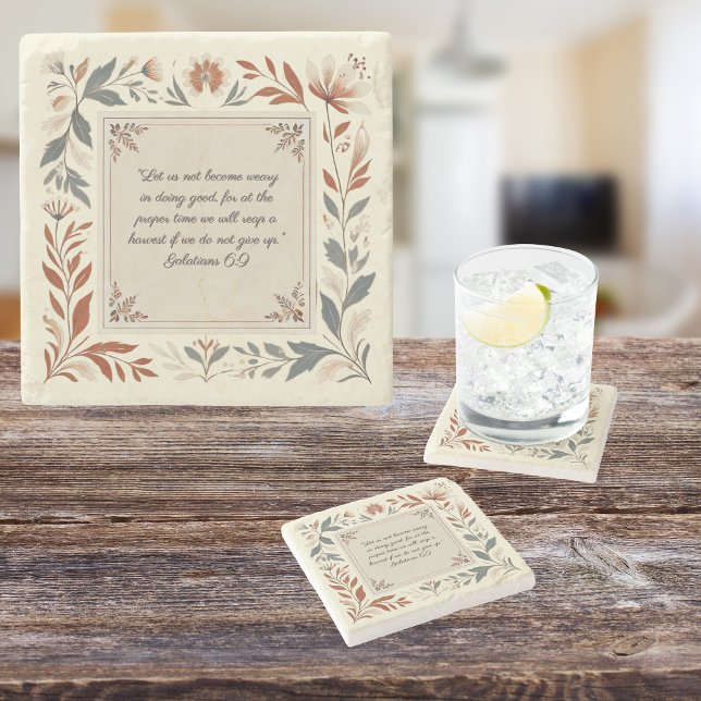 Buttercream Farmhouse Floral Frame Bible Verse  Stone Coaster (Creator Uploaded)