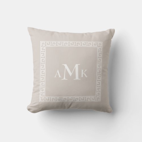 Buttercream Greek Key  Monogrammed Throw Pillow