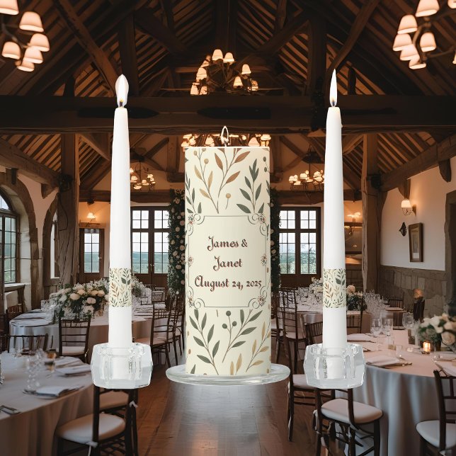  Buttercream Leaves Customizable Wedding  Unity Candle Set (Creator Uploaded)