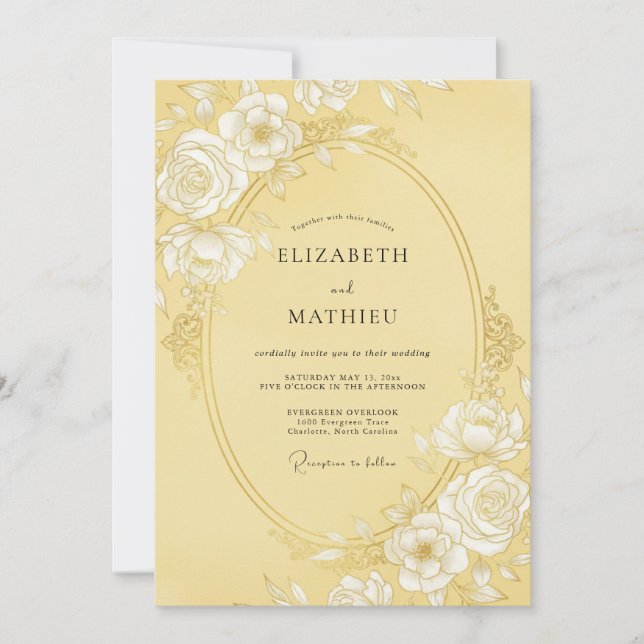 Buttercream Ornate Vintage Wedding Invitation (Front)