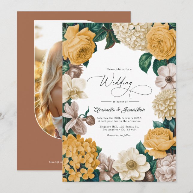 Buttercream, Soft Marigold & Blush Taupe Wedding Invitation (Front/Back)