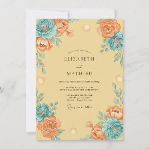 Buttercream Teal Ranunculus Eucalyptus Wedding Invitation