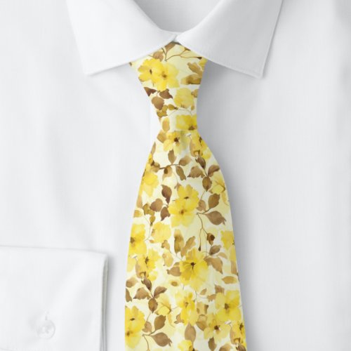 Buttercream Watercolor Floral Neck Tie
