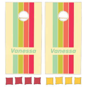 Buttercream Whisper Pin Striped with Name Cornhole Set