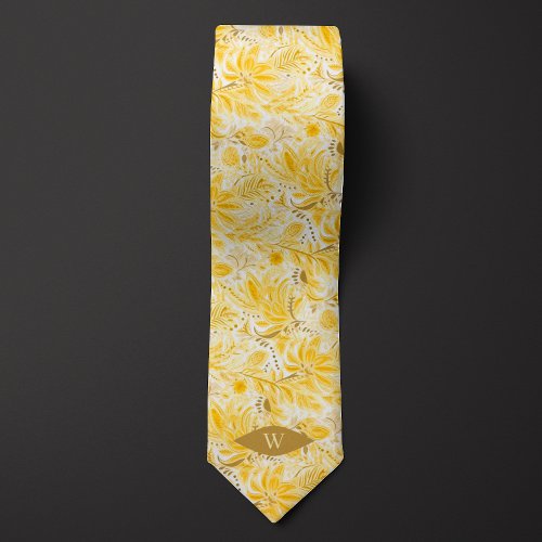 Buttercream Yellow Botanical Monogram Neck Tie