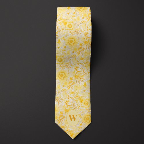 Buttercream Yellow Botanical Pattern Neck Tie