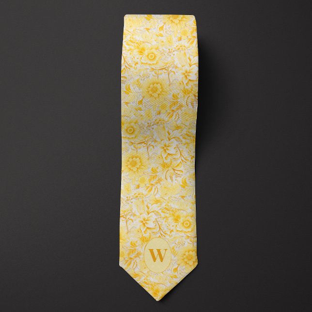 Buttercream Yellow Botanical Pattern Neck Tie (Creator Uploaded)