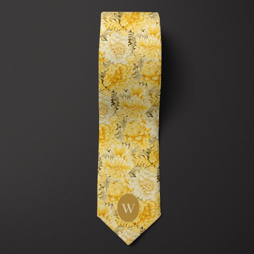 Buttercream Yellow Floral Monogram Neck Tie