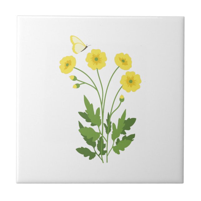 Buttercup Butterfly Ceramic Tile (Front)