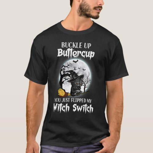 Buttercup Cats Halloween Scary Black Cat Witch Hat T-Shirt