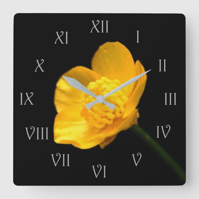 Buttercup Flower Grey Roman Script Num wca Square Wall Clock (Front)