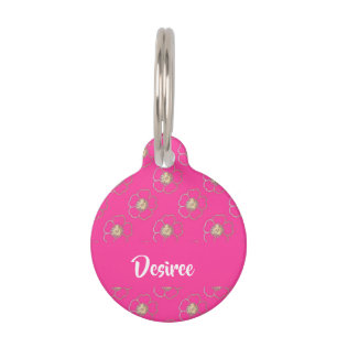 Buttercup flowers on pink pet ID tag