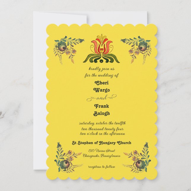 Buttercup Gold Hungarian Wedding Invitation (Front)
