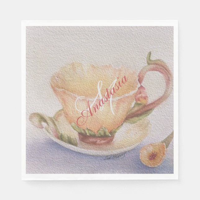 BUTTERCUP TEACUP MONOGRAM PARTY NAPKINS (Front)