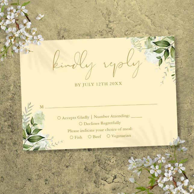Buttercup Yellow And Gold Greenery Wedding RSVP Card (Buttercup Yellow And Gold Greenery Wedding RSVP Card)