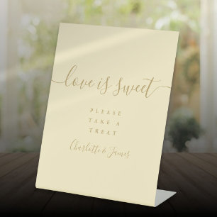 Buttercup Yellow and Gold Love Is Sweet Favor Pedestal Sign