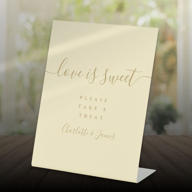 Buttercup Yellow and Gold Love Is Sweet Favor Pedestal Sign (Buttercup Yellow and Gold Love Is Sweet Favor Pedestal Sign)
