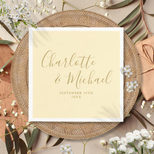 Buttercup Yellow And Gold Script Wedding Napkins