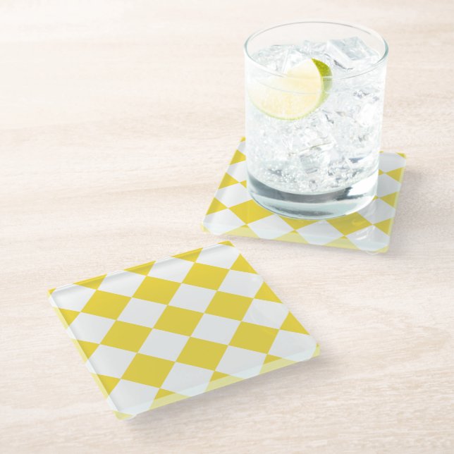Buttercup Yellow Diamond Pattern Glass Coaster (Angled)