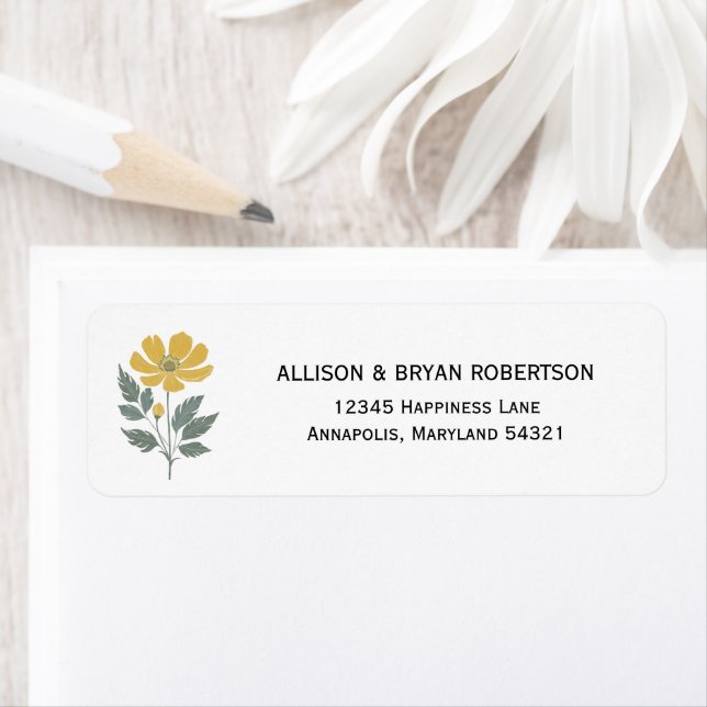 Buttercup Yellow Floral Wedding Invitation Address Label (Insitu)