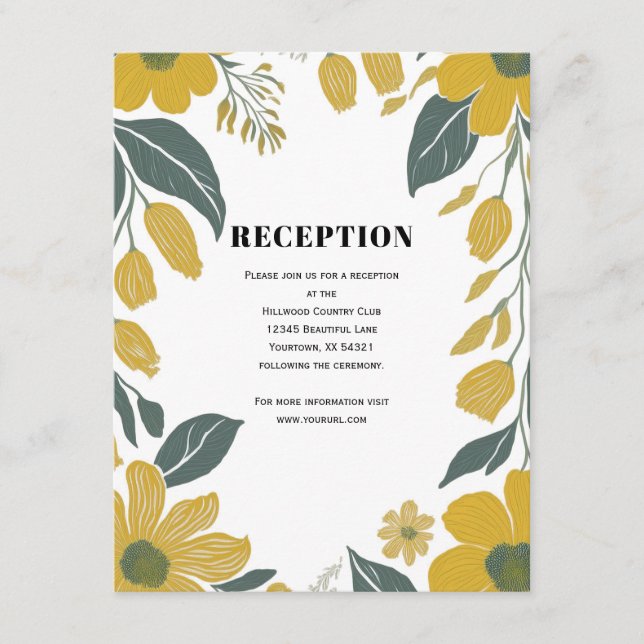 Buttercup Yellow Floral Wedding Reception Enclosure Card (Front)