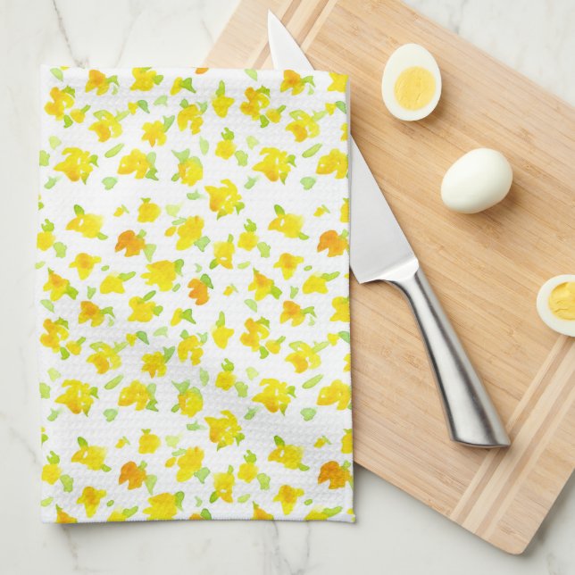 Buttercup Yellow Flowers Watercolor Floral Art Kitchen Towel (Quarter Fold)