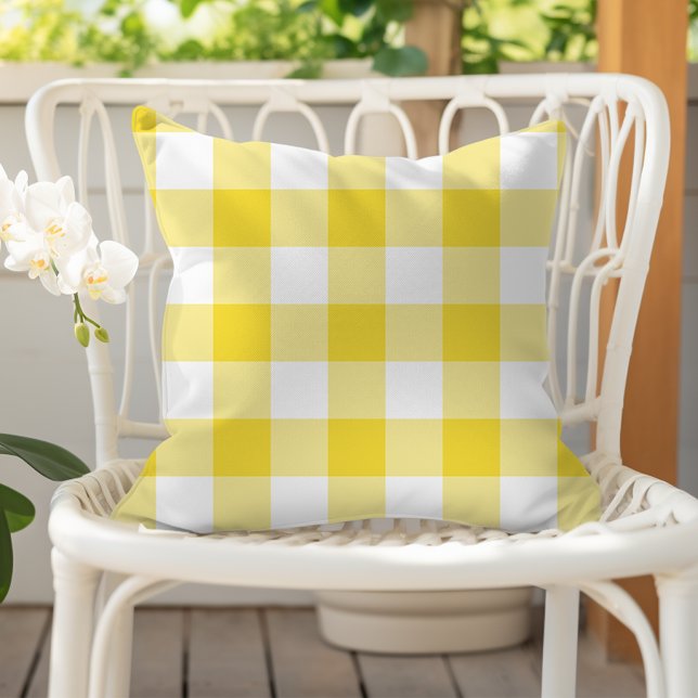 Buttercup Yellow Gingham Check Plaid Pattern Outdoor Pillow (Creator Uploaded)