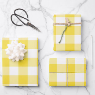 Buttercup Yellow Gingham Check Plaid Wrapping Paper Sheets