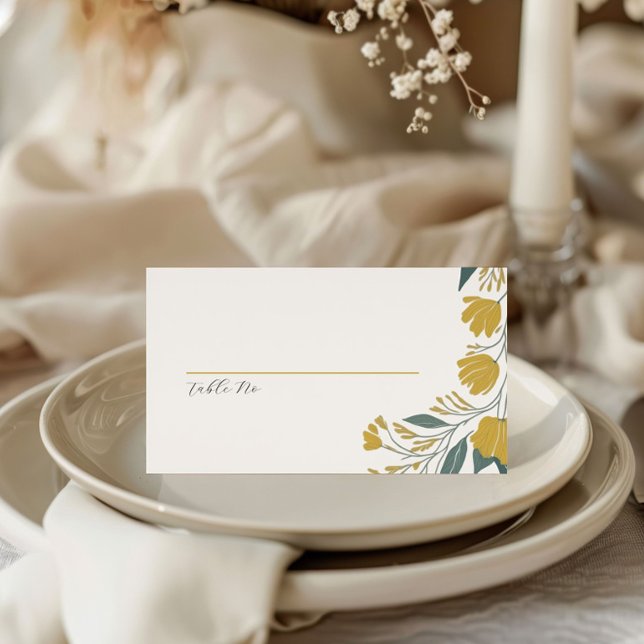 Buttercup Yellow Gold Modern Floral Wedding Place Card (Creator Uploaded)