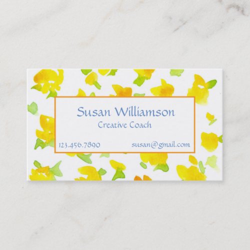 Buttercup Yellow Hand Painted Watercolor Flowers Business Card