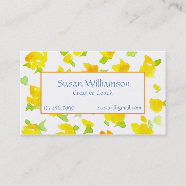 Buttercup Yellow Hand Painted Watercolor Flowers Business Card (Front)