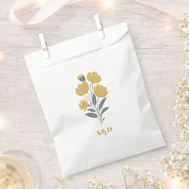 Buttercup Yellow Modern Floral Wedding Favor Bag (Clipped)