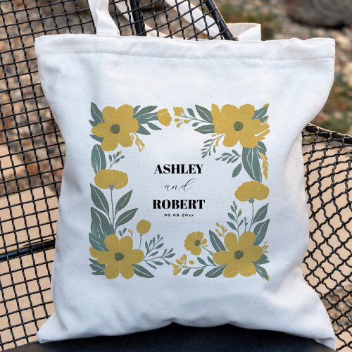 Buttercup Yellow Modern Floral Wedding Welcome Tote Bag