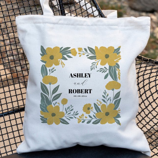 Buttercup Yellow Modern Floral Wedding Welcome Tote Bag (Creator Uploaded)
