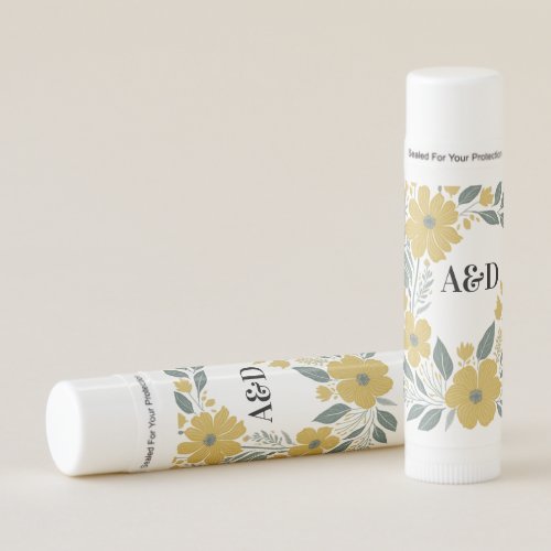 Buttercup Yellow Monogram Floral Wedding Favor Lip Balm