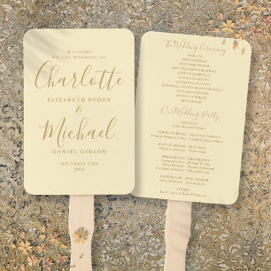 Buttercup Yellow Signature Script Wedding Program Hand Fan