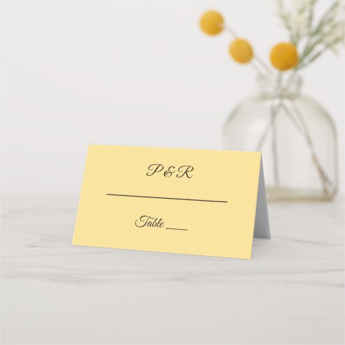 Buttercup Yellow Simple Stylized Script Wedding Place Card