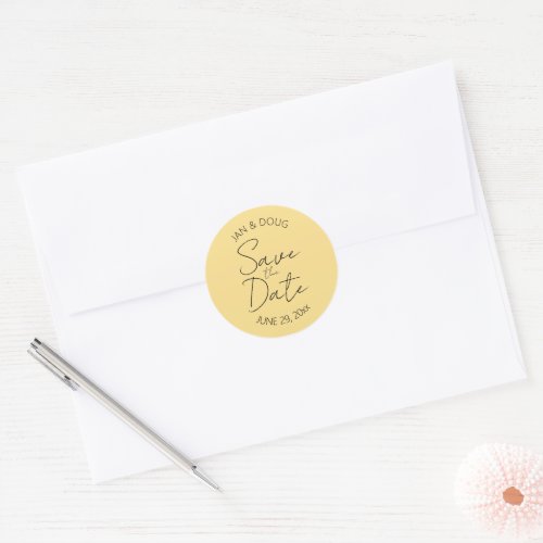 Buttercup Yellow Stylish Script Save the Date Classic Round Sticker
