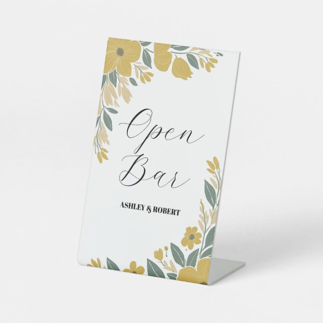 Buttercup Yellow Wedding Reception Open Bar Pedestal Sign (Front)