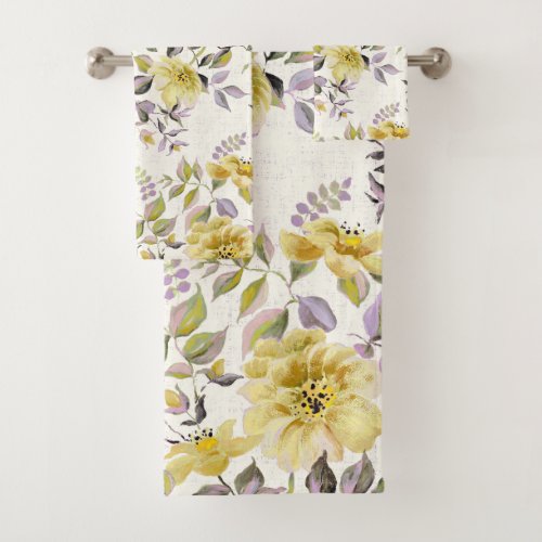 Buttercup Yellow Wild Roses Bath Towels