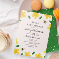 Buttercups & Bees - Floral Baby Shower Invitation