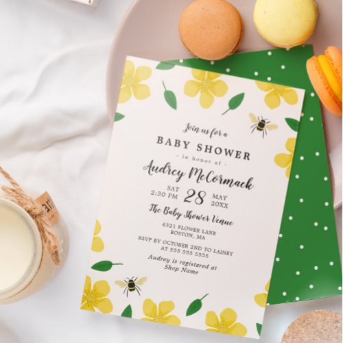 Buttercups  Bees _ Floral Baby Shower Invitation