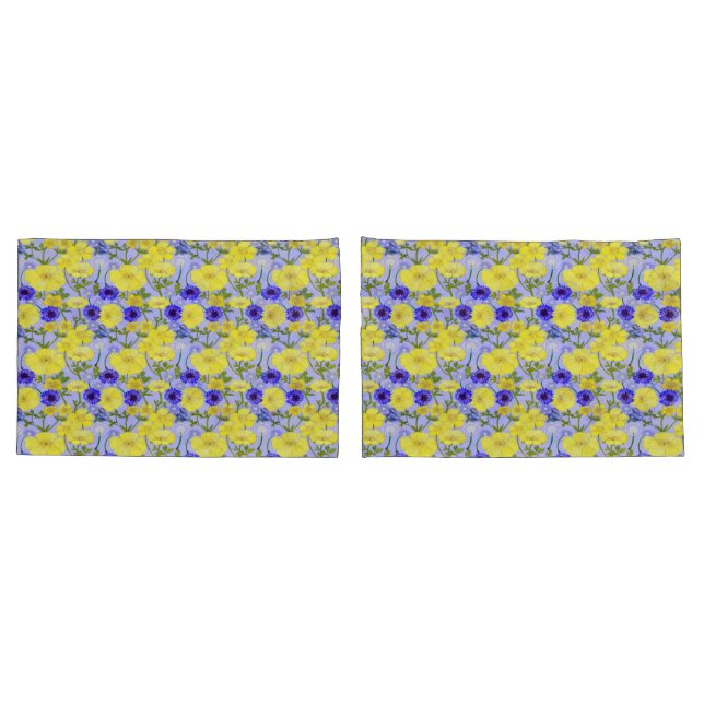 Buttercups, Dandelion Puffballs Blue Cornflowers Pillow Case (Back-Set)