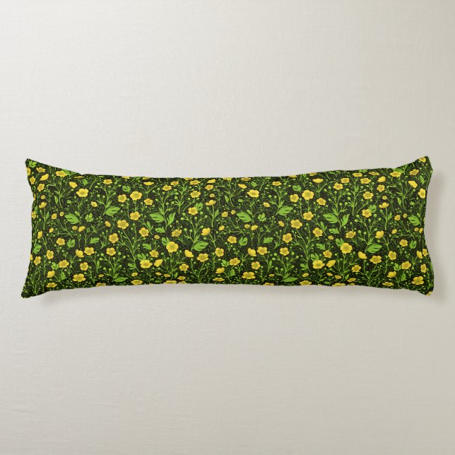 Buttercups on black body pillow (Front)